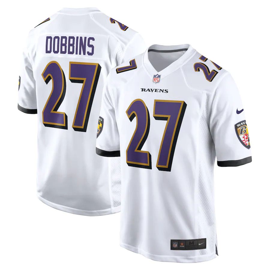 Men Baltimore Ravens 27 Dobbins Nike White Game NFL Jersey